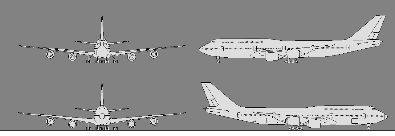 Revit elevation views of Boeing 747-8i using 2D geometry.