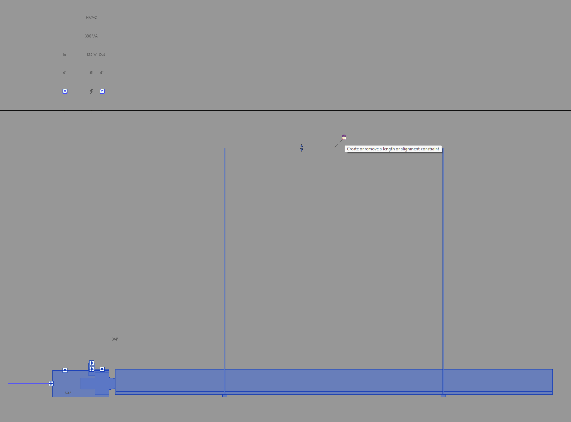 A screenshot of Unit drop rods dragged to soffit level in Revit