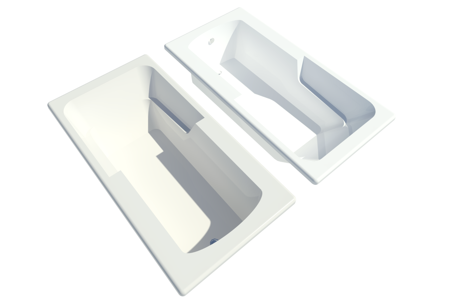 A Revit Raytrace render of two Americh’s Americh’s Madison 6030 ADA drop-in bathtubs in almond and white finishes.