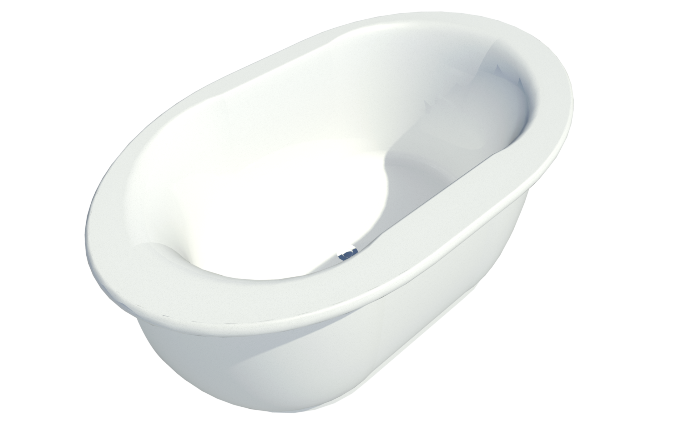 Revir raytrace showing the Ellesmere free-standing bathtub. It comes in a white finish, is oval in shape and has smooth curves on the edges.