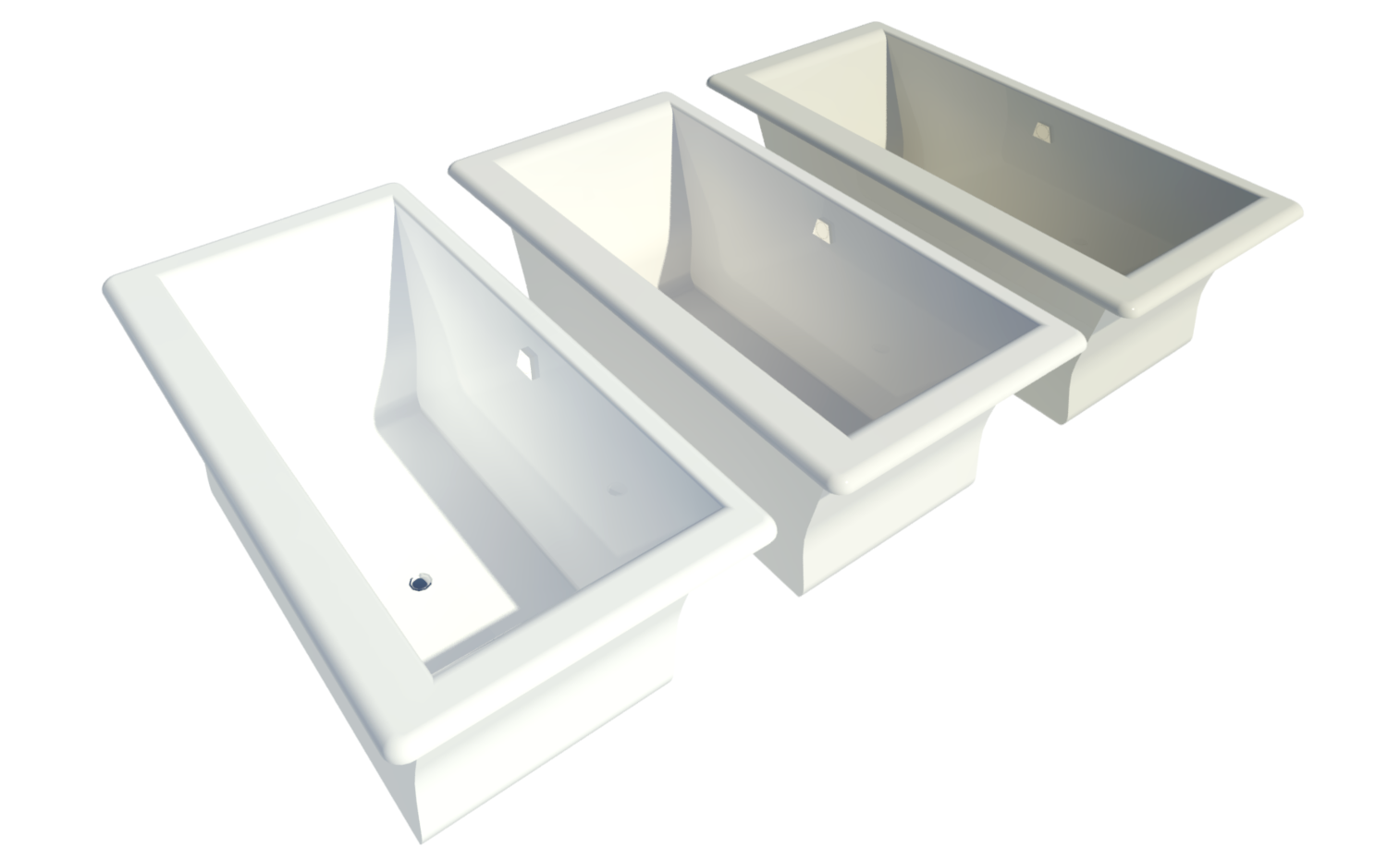 Revit raytrace showing a render of the rectangular Seamount drop-in bathtub in white, almond and biscuit.